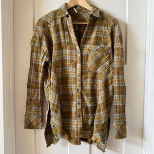 Free People Plaid Flannel Top With Side Snaps size Small